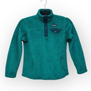 Patagonia Girls Re-Tool Snap-T Fleece Pullover Emerald Green‎ Navy- Size 10